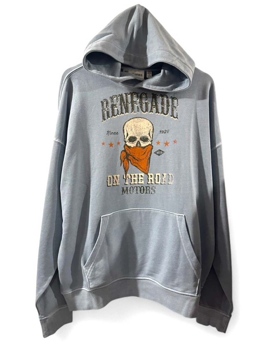 Oversized Dusty Blue Skull Bandana Biker Hoodie Sweatshirt Size Men’s Medium